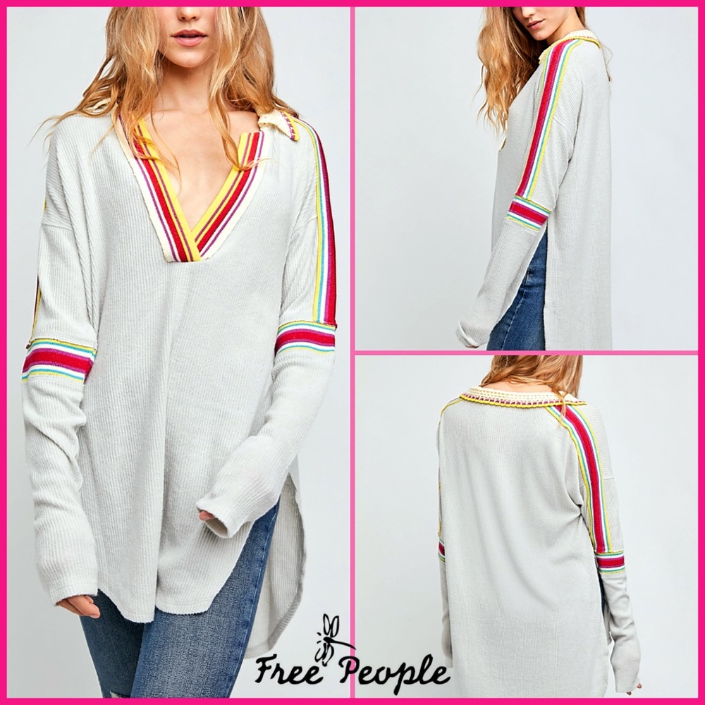🏷 🆕 Free People Gray Crotchet Collar Sweater Top - Picture 15 of 16